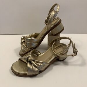 Sam Edelman Girls Kids 11 Ingrid Mini Sandal In Gold Leaf GUC Ankle Strap Knot